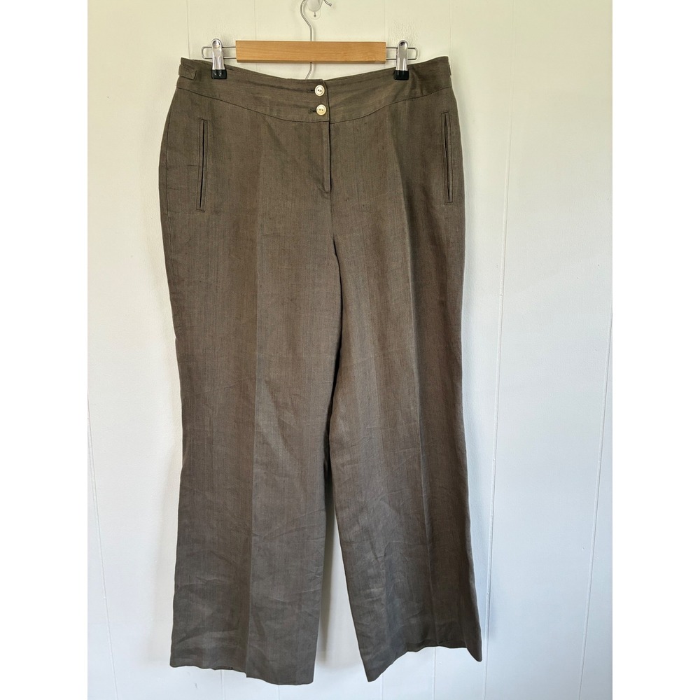 J.Jill Brown‎ 100% Linen Wide Leg Trousers Side Tab Ring Detail Womens 12